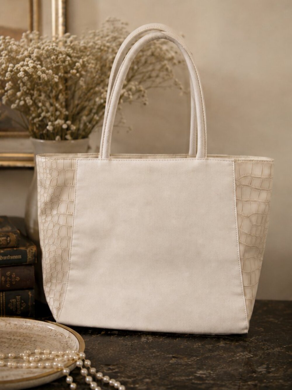 Estée Lauder Cream Croc Embossed Tote Bag